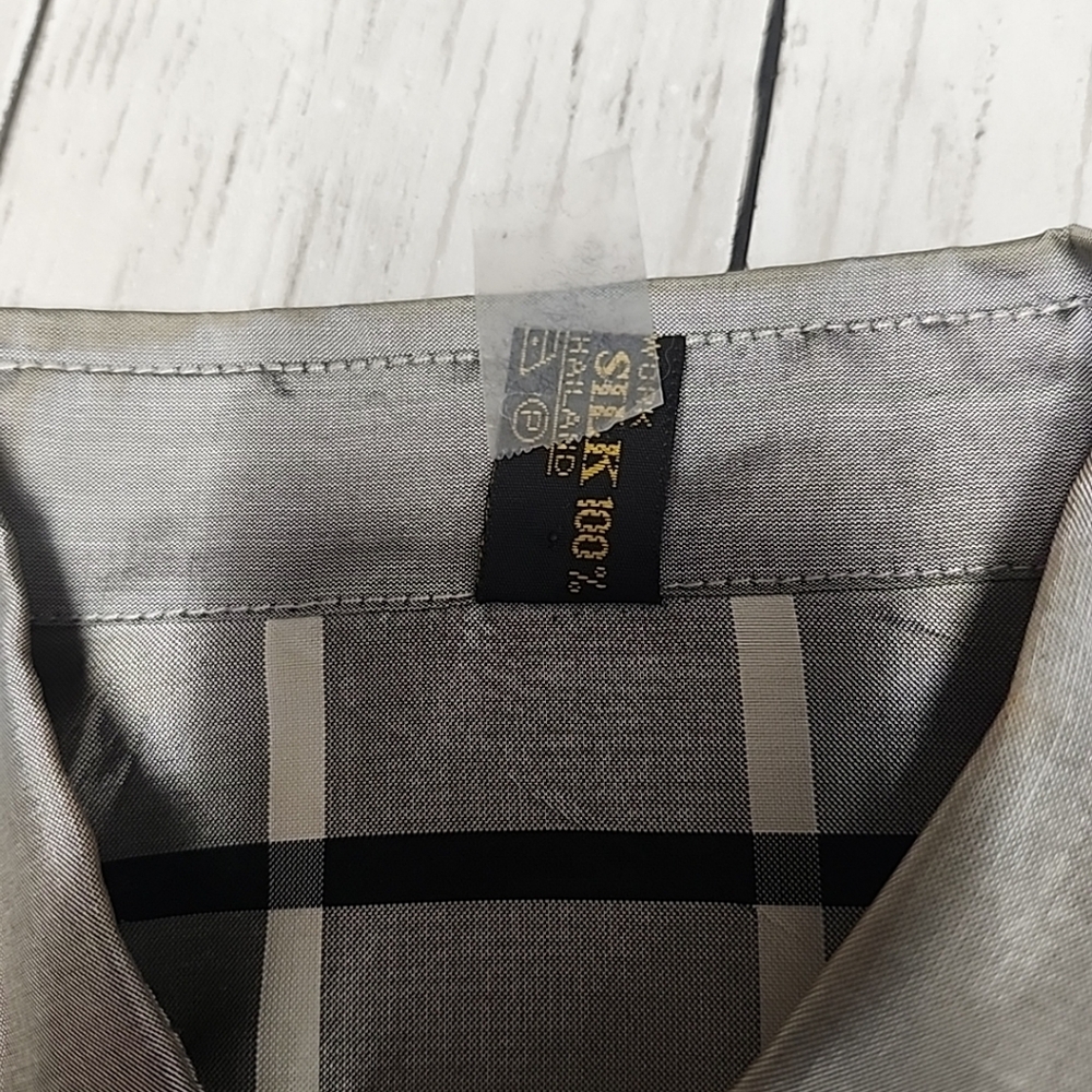 J.S. Thai 100% Silk Womens 2-Piece Set Handmade Plaid Shirt & Pants Silver Sz P - Picture 3 of 15